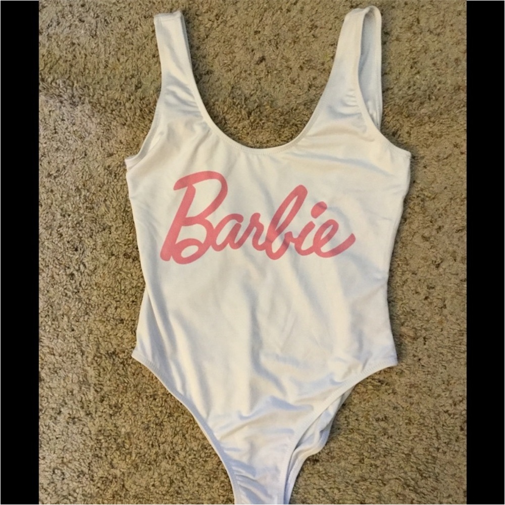 Barbie Pink Logo White Swimsuit